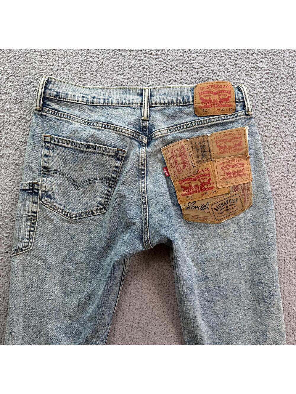 Custom Patchwork Levis 511 Carpenter Jeans Mens 32x26 Light Wash Denim Utility
